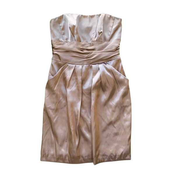Davids Bridal Strapless Satin Pleated Bridesmaids Dress Latte Brown Tan Size 8 - Picture 1 of 6